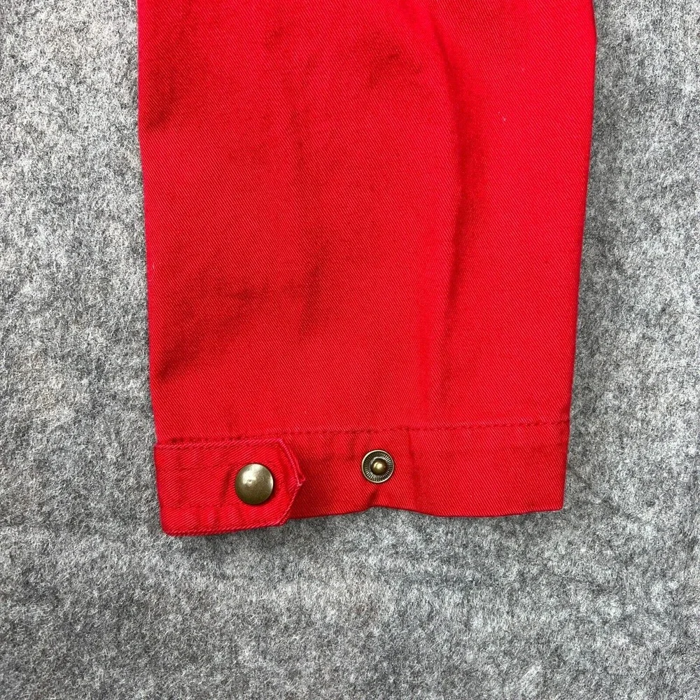 VTG Eddie Bauer Jacket Womens Medium Red Hooded Zip Snap Cotton Outdoors Pockets